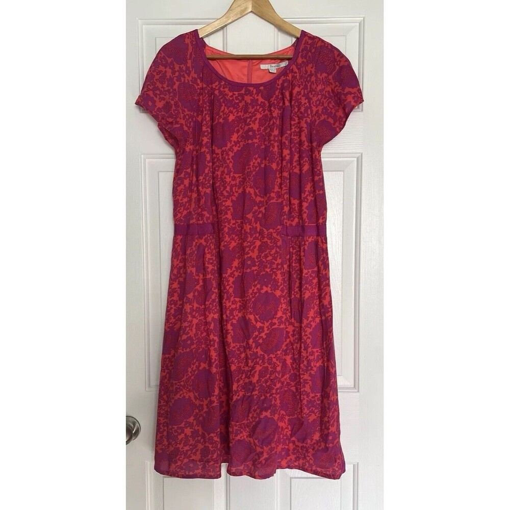 Boden Fuchsia and Coral Floral Scoop-Neck Mini Dress